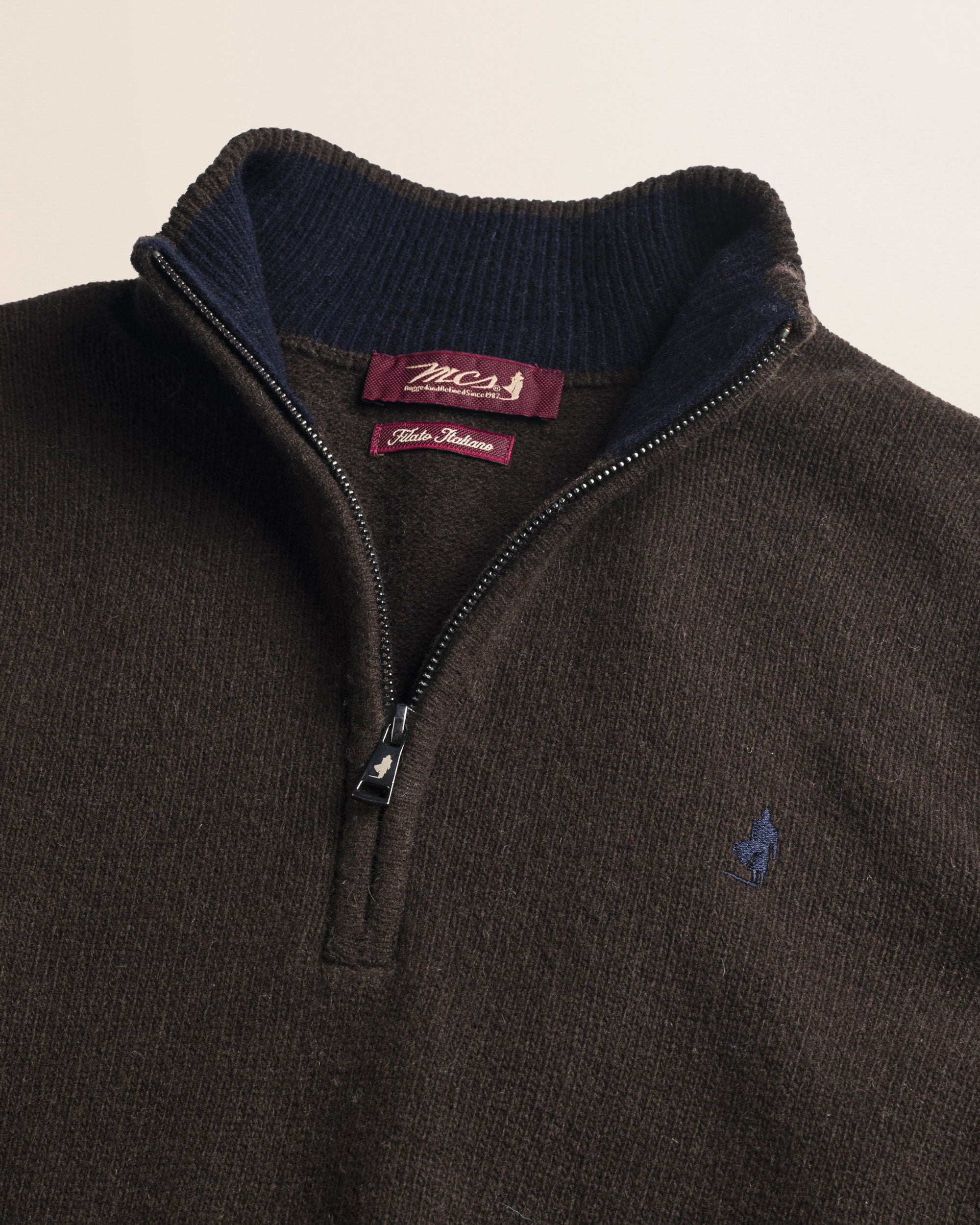 Maglione Mezza Zip in Lambswool  dettaglio - Chocolate