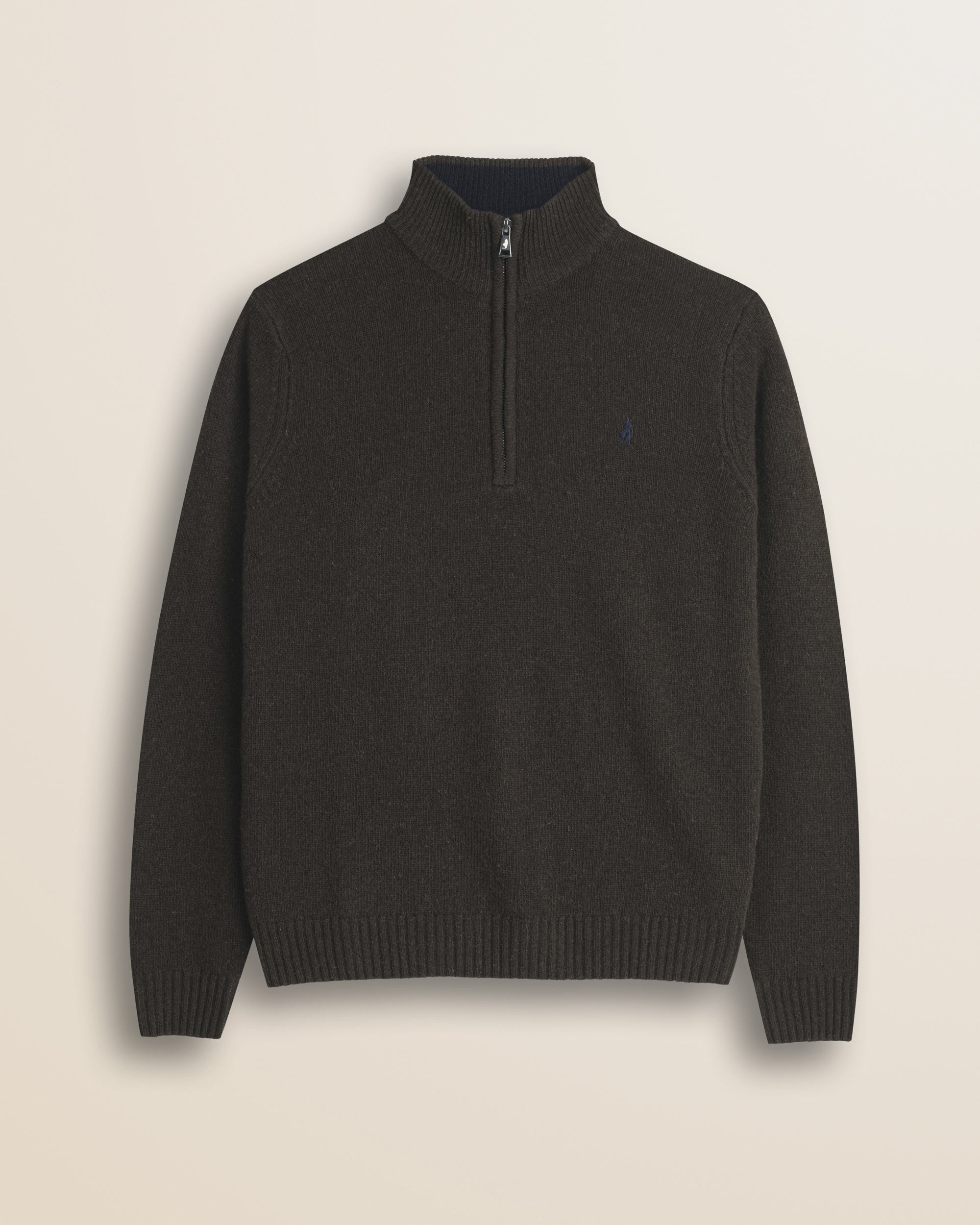 Maglione Mezza Zip in Lambswool  fronte - Chocolate