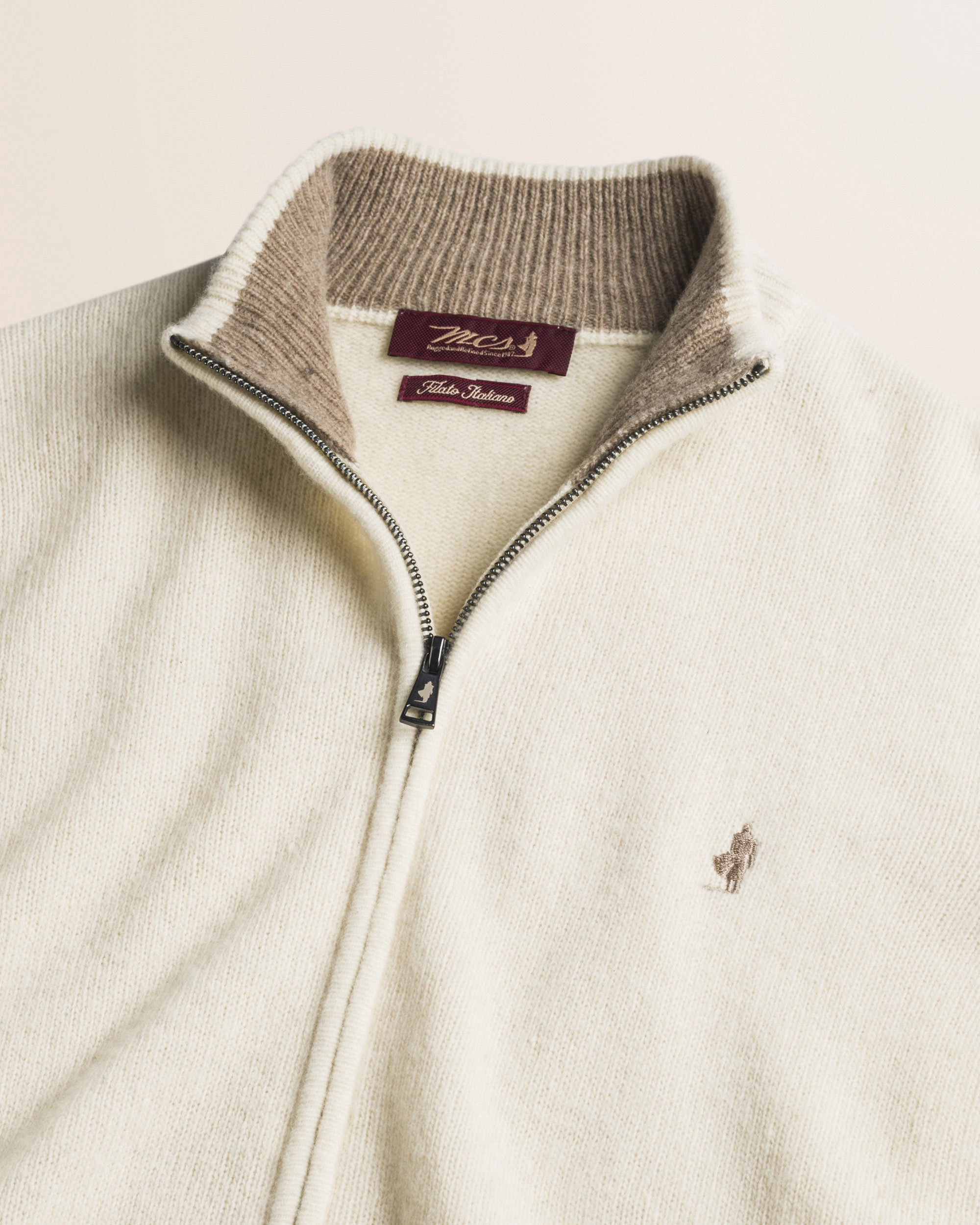 Maglione Full Zip in Lambswool  dettaglio - Gardenia