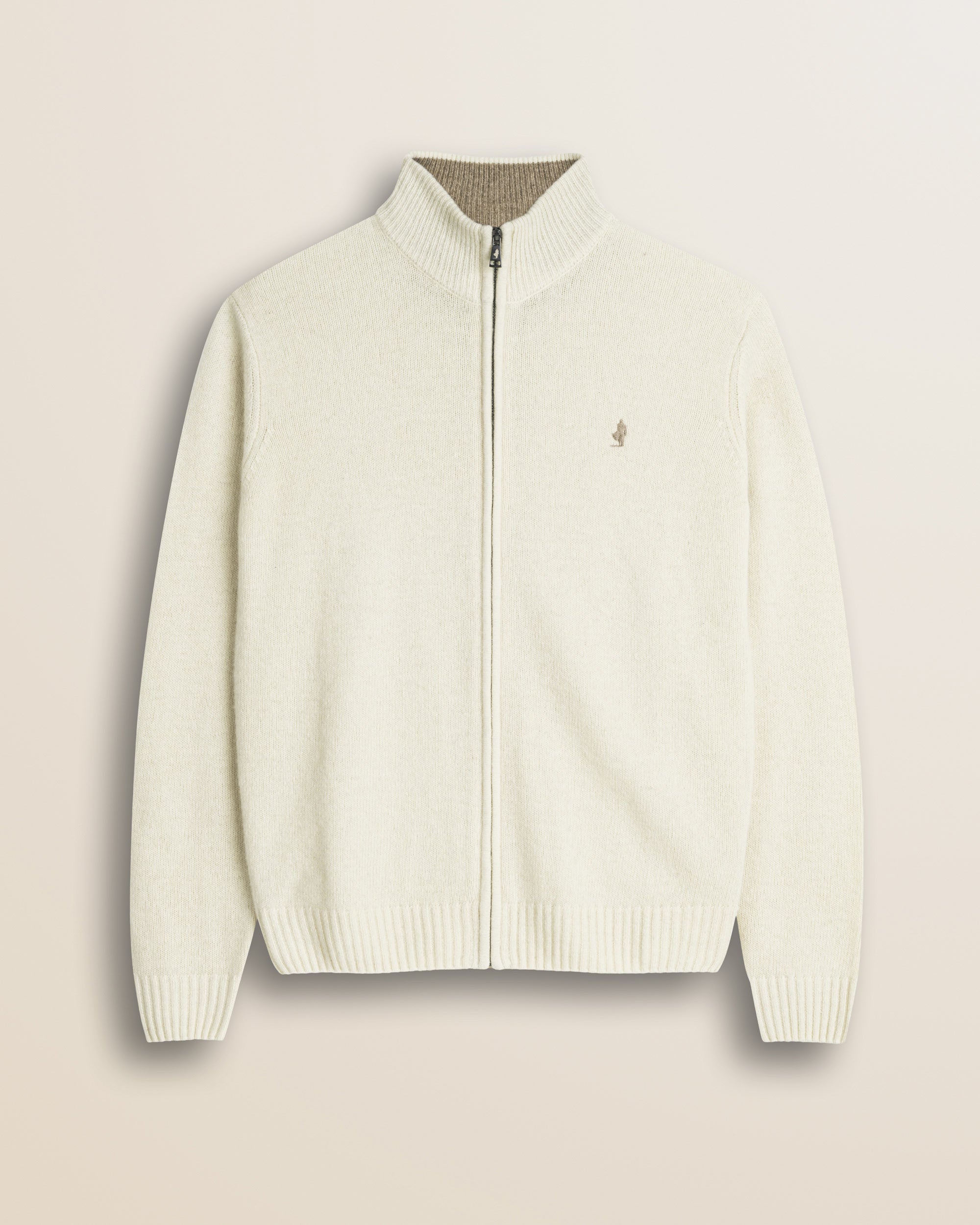 Maglione Full Zip in Lambswool  fronte - Gardenia