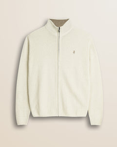 Maglione Full Zip in Lambswool  fronte - Gardenia