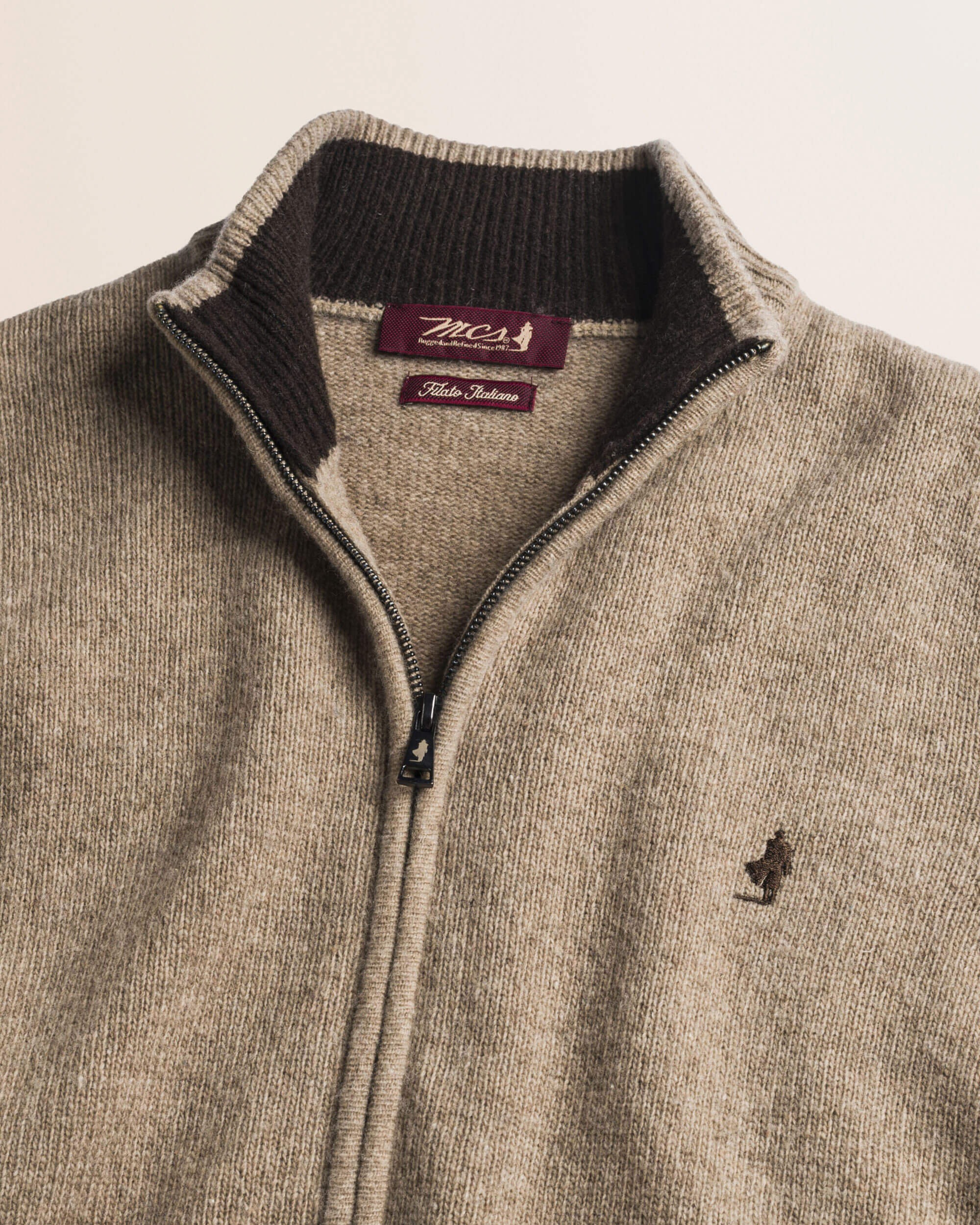 Maglione Full Zip in Lambswool  dettaglio - Sand