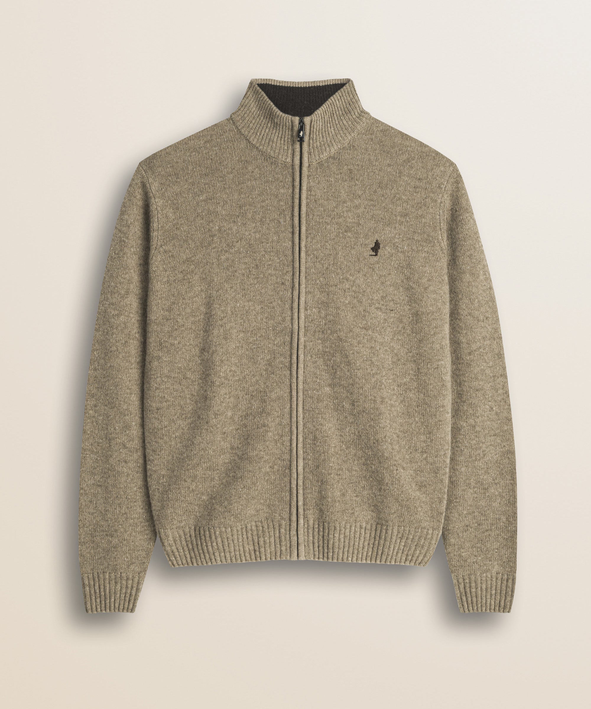 Maglione Full Zip in Lambswool  fronte - Sand