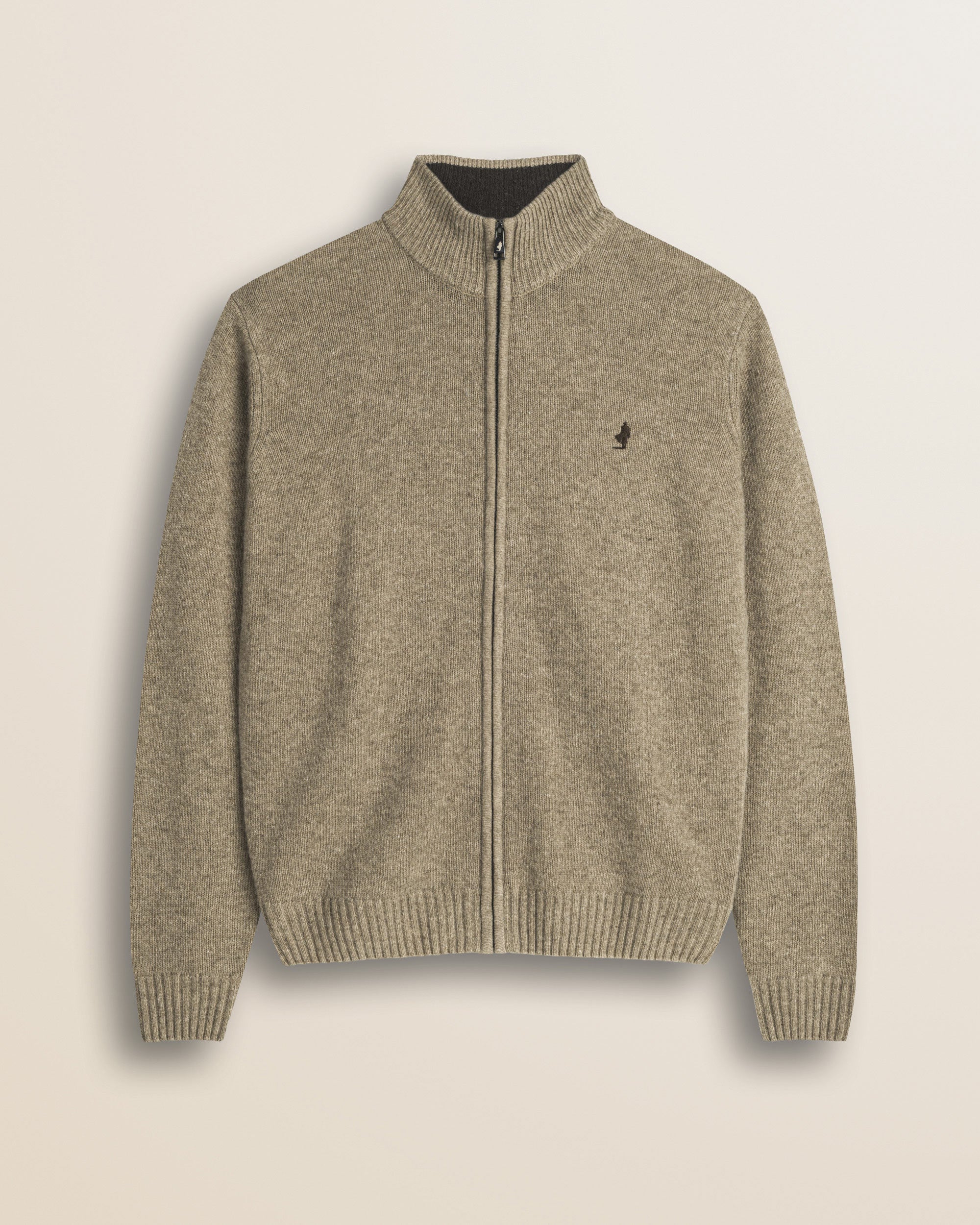 Maglione Full Zip in Lambswool  fronte - Sand
