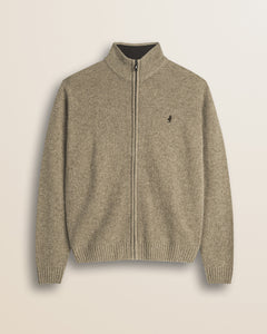 Maglione Full Zip in Lambswool  fronte - Sand