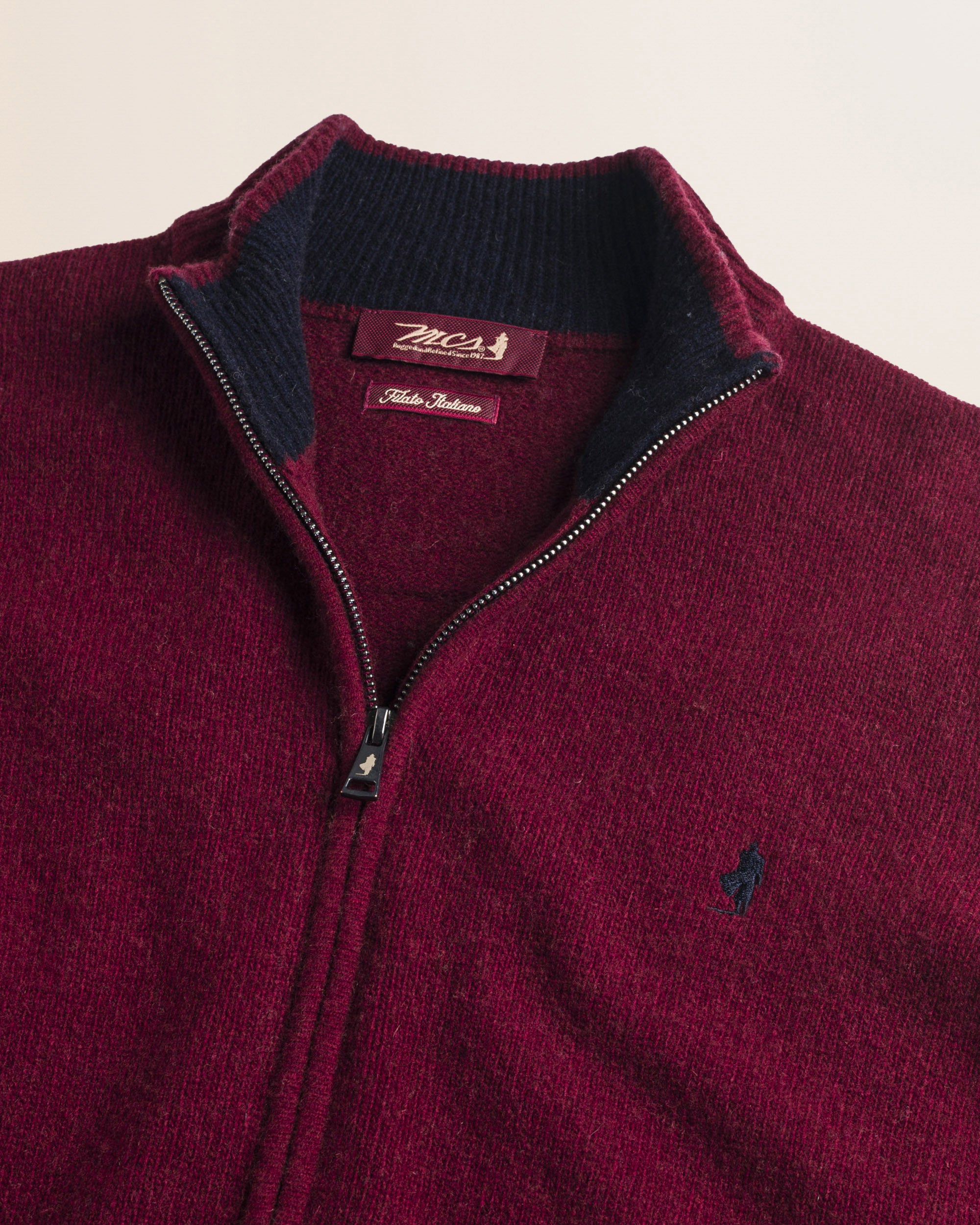 Maglione Full Zip in Lambswool  dettaglio - Burgundy