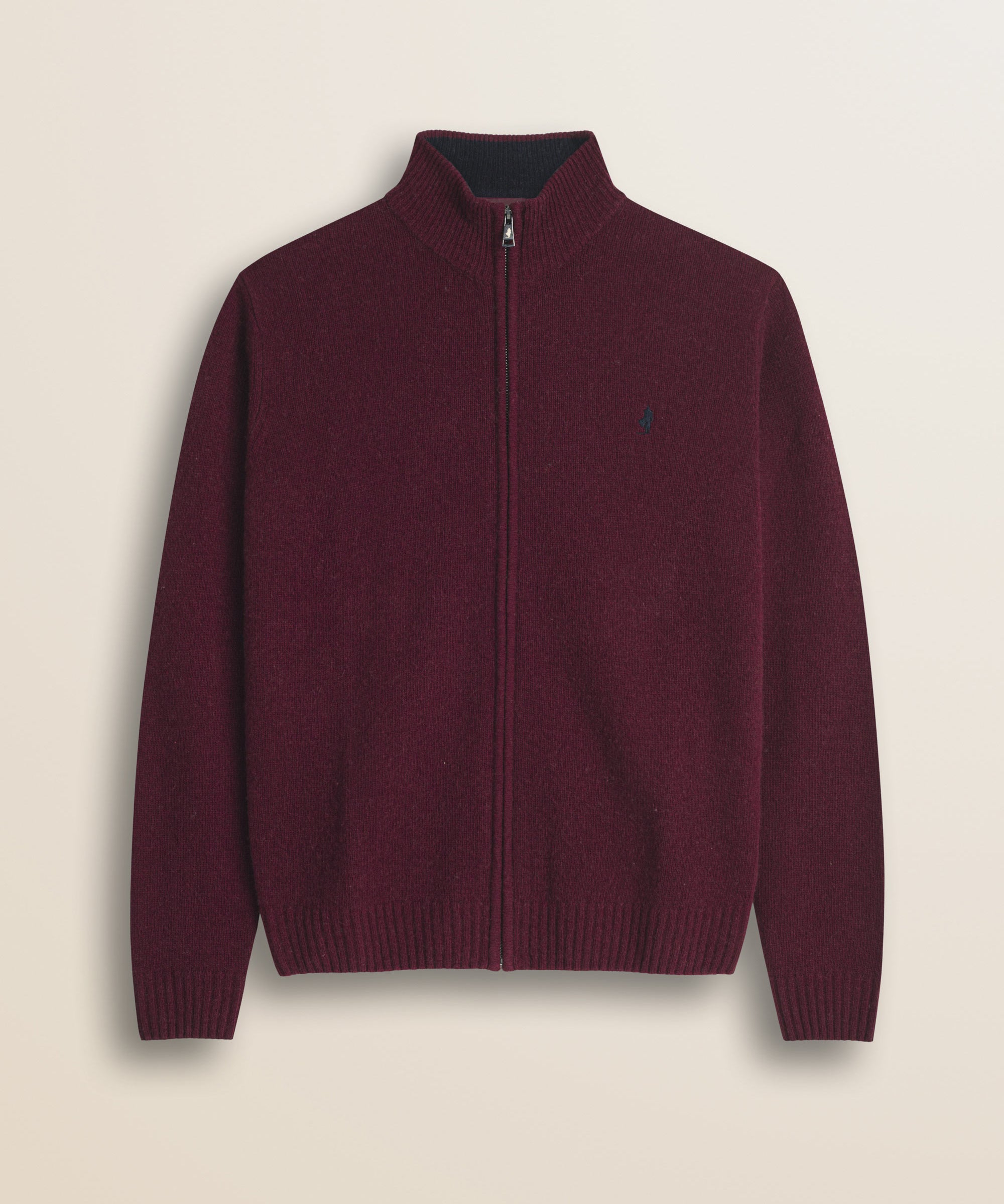 Maglione Full Zip in Lambswool  fronte - Burgundy