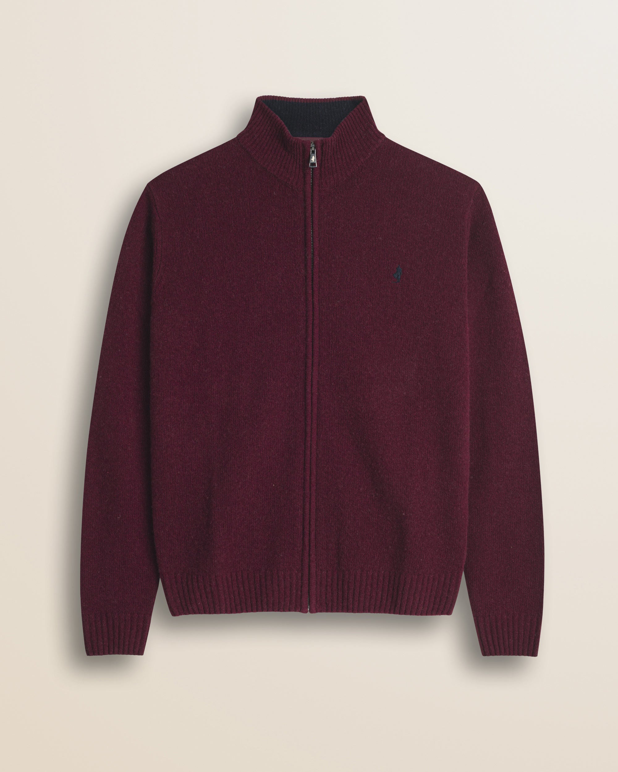 Maglione Full Zip in Lambswool  fronte - Burgundy