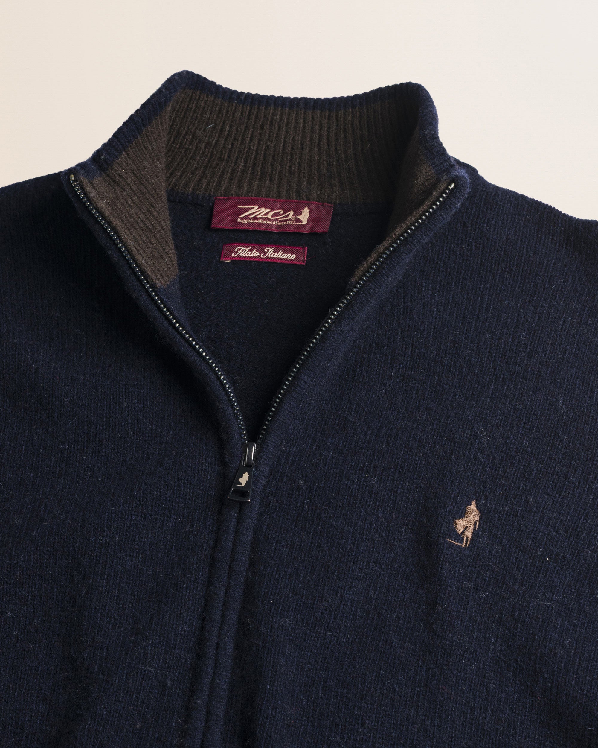 Maglione Full Zip in Lambswool  dettaglio - Navy Blue