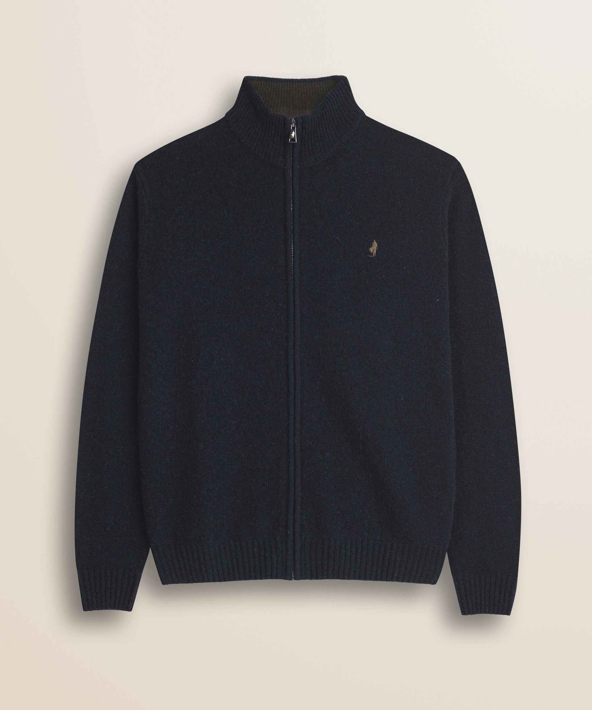 Maglione Full Zip in Lambswool  fronte - Navy Blue