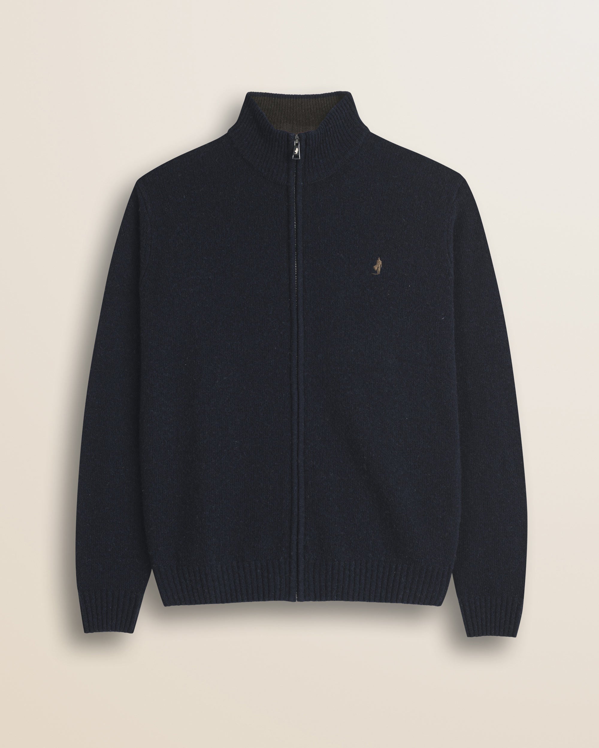 Maglione Full Zip in Lambswool  fronte - Navy Blue