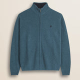 Maglione Full Zip in Lambswool  fronte - Atlantic Deep