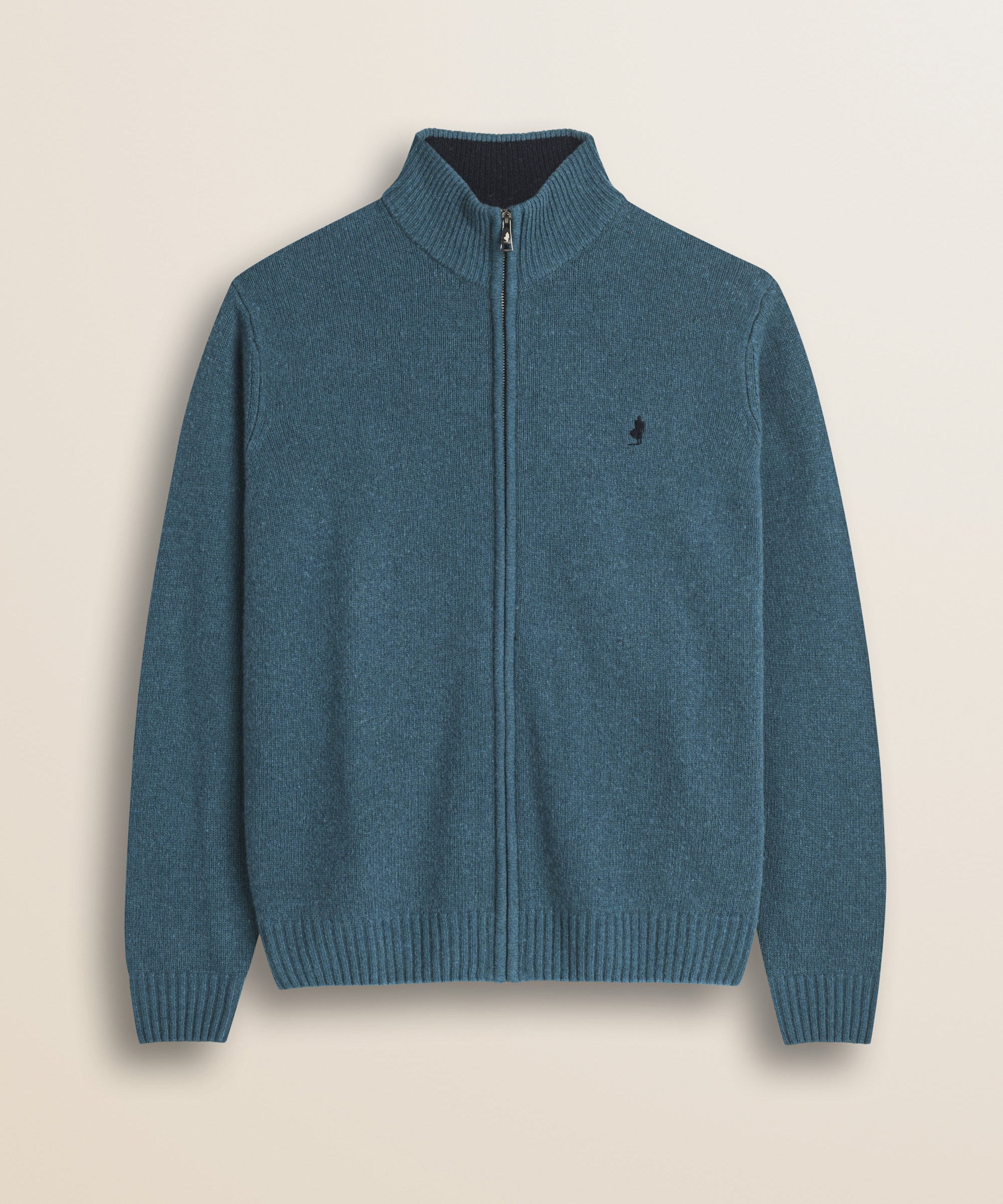 Maglione Full Zip in Lambswool  fronte - Atlantic Deep