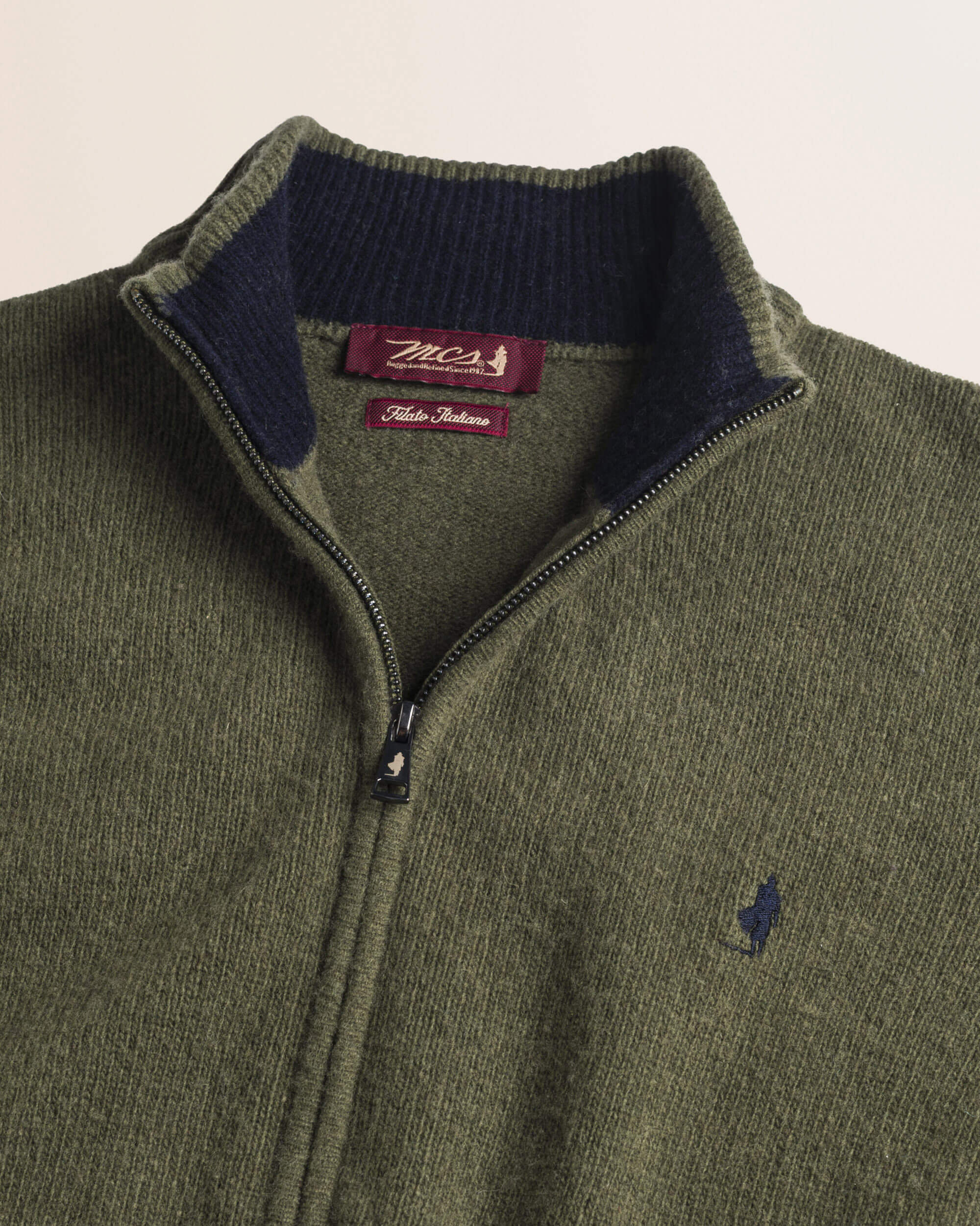 Maglione Full Zip in Lambswool  dettaglio - Olive Night
