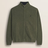 Maglione Full Zip in Lambswool  fronte - Olive Night