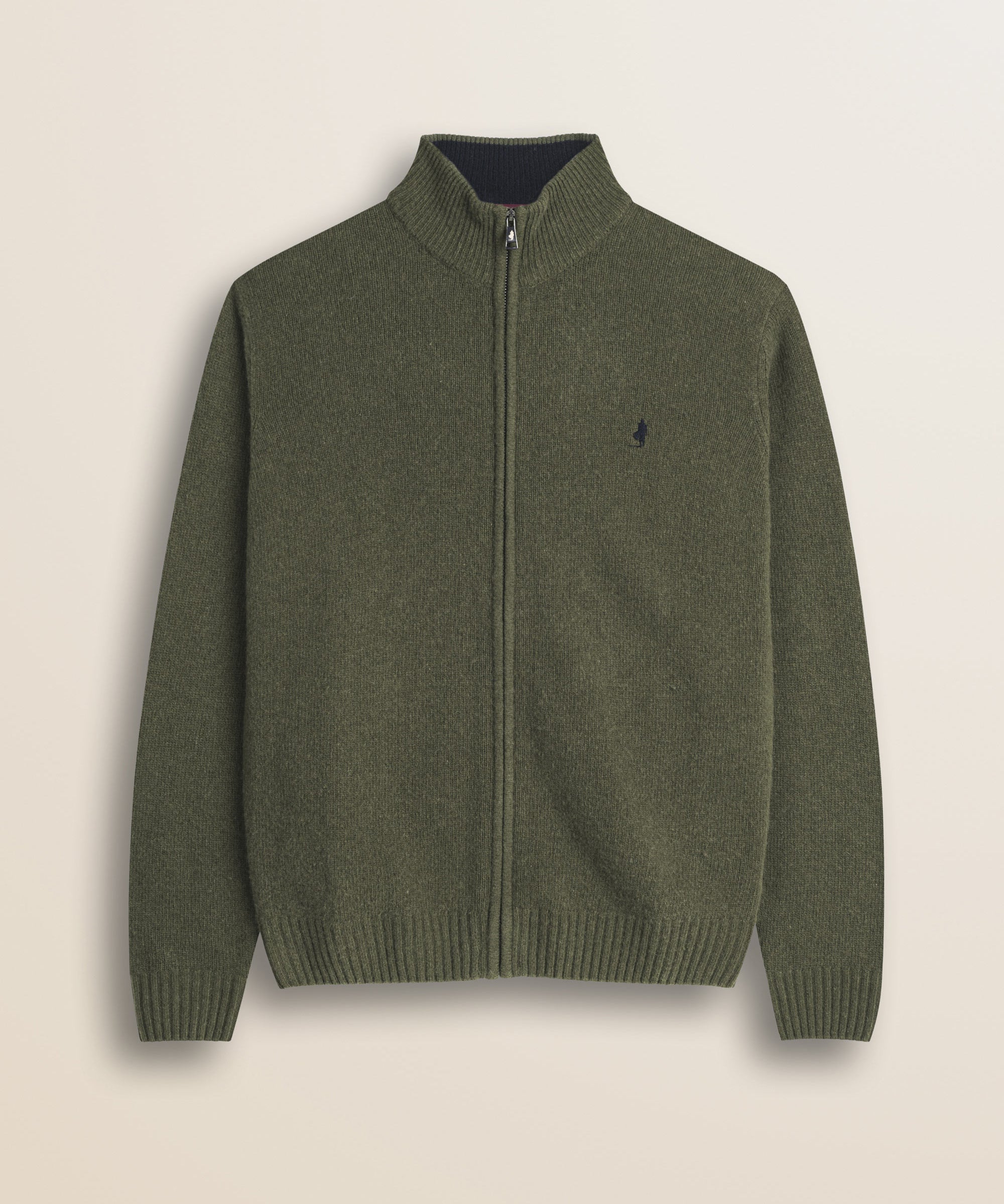 Maglione Full Zip in Lambswool  fronte - Olive Night
