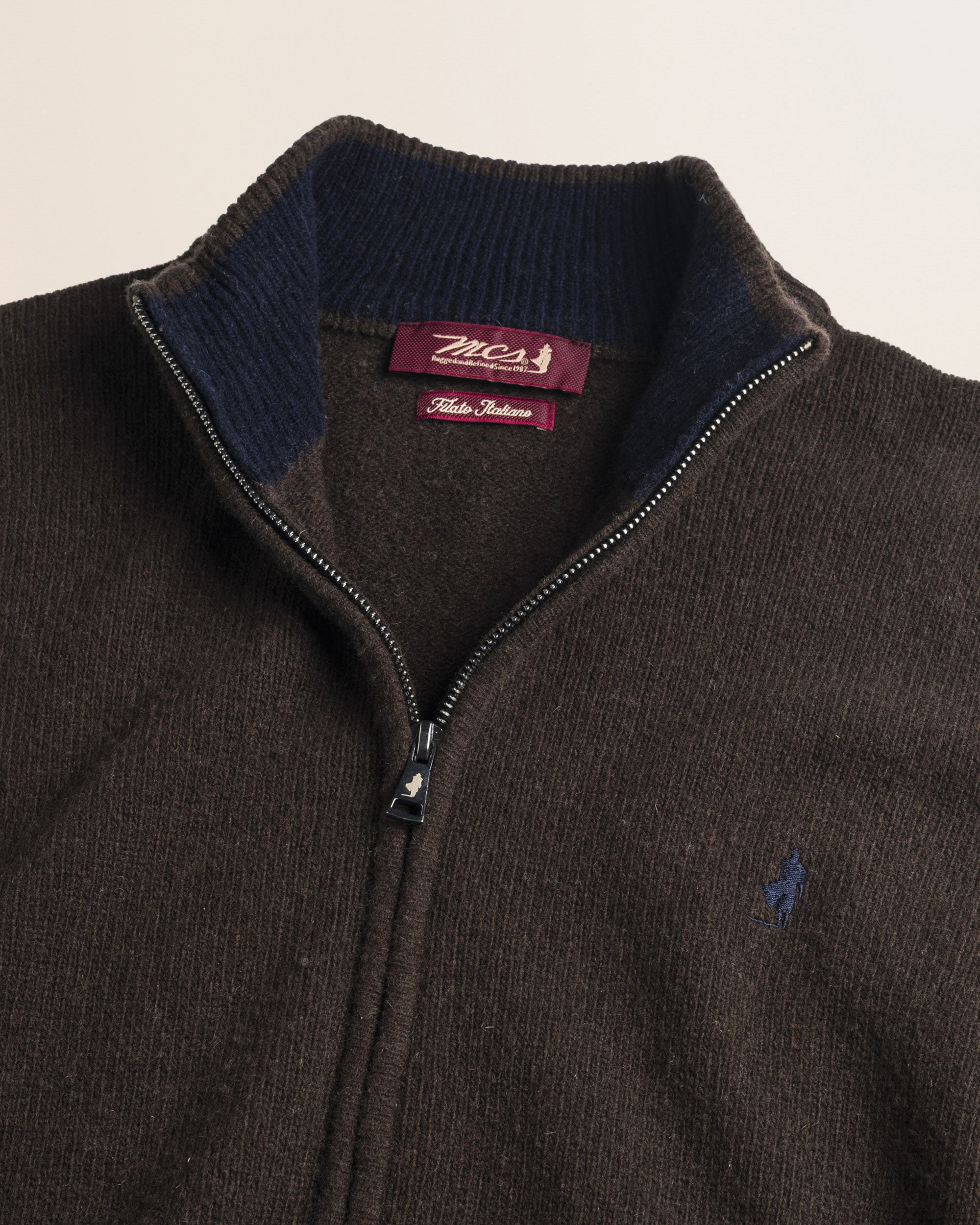 Maglione Full Zip in Lambswool  dettaglio - Chocolate
