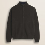 Maglione Full Zip in Lambswool  fronte - Chocolate
