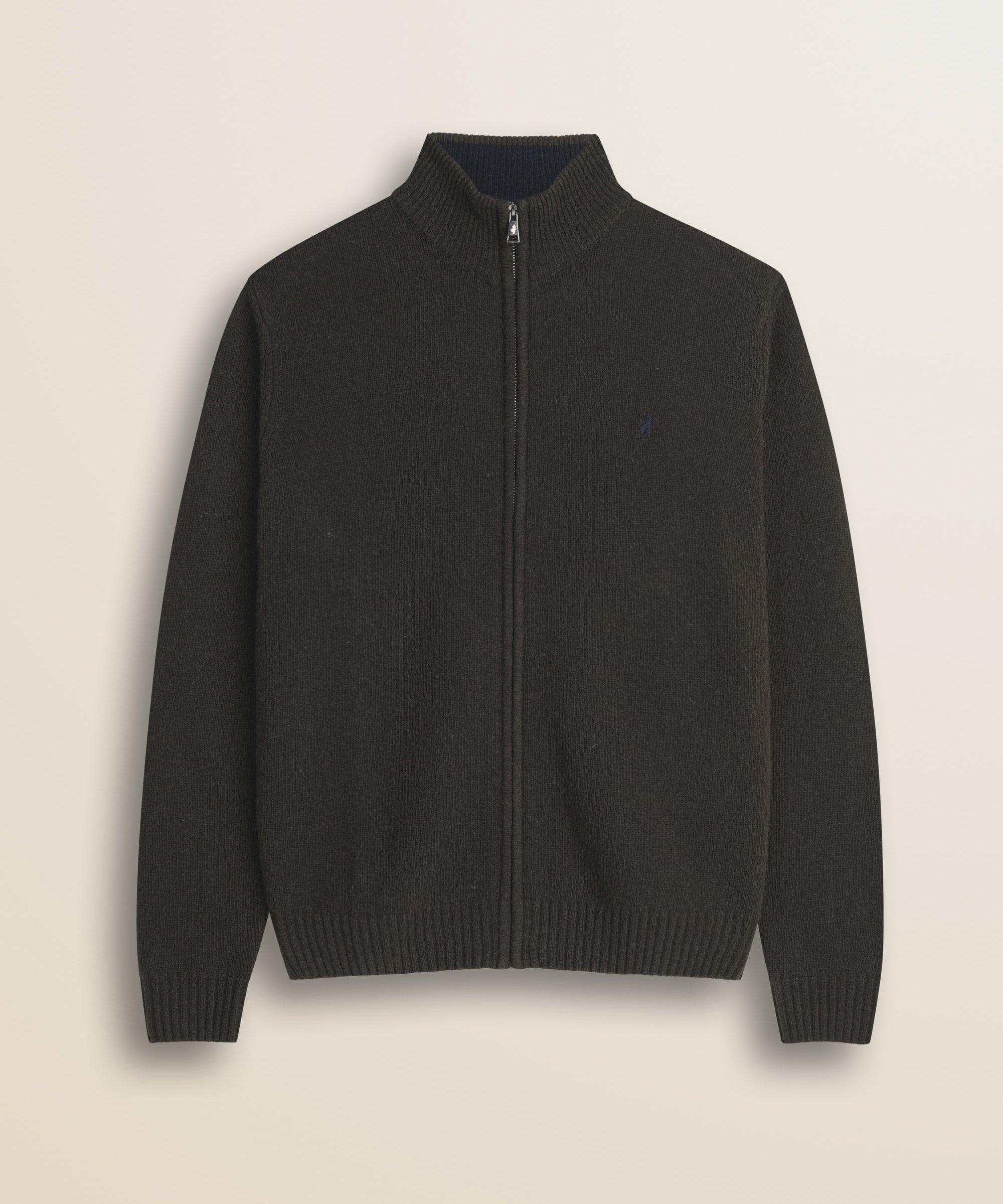 Maglione Full Zip in Lambswool  fronte - Chocolate