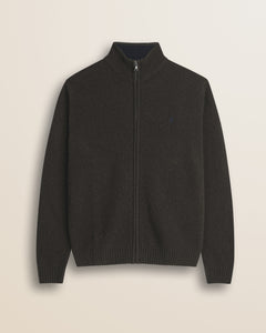 Maglione Full Zip in Lambswool  fronte - Chocolate
