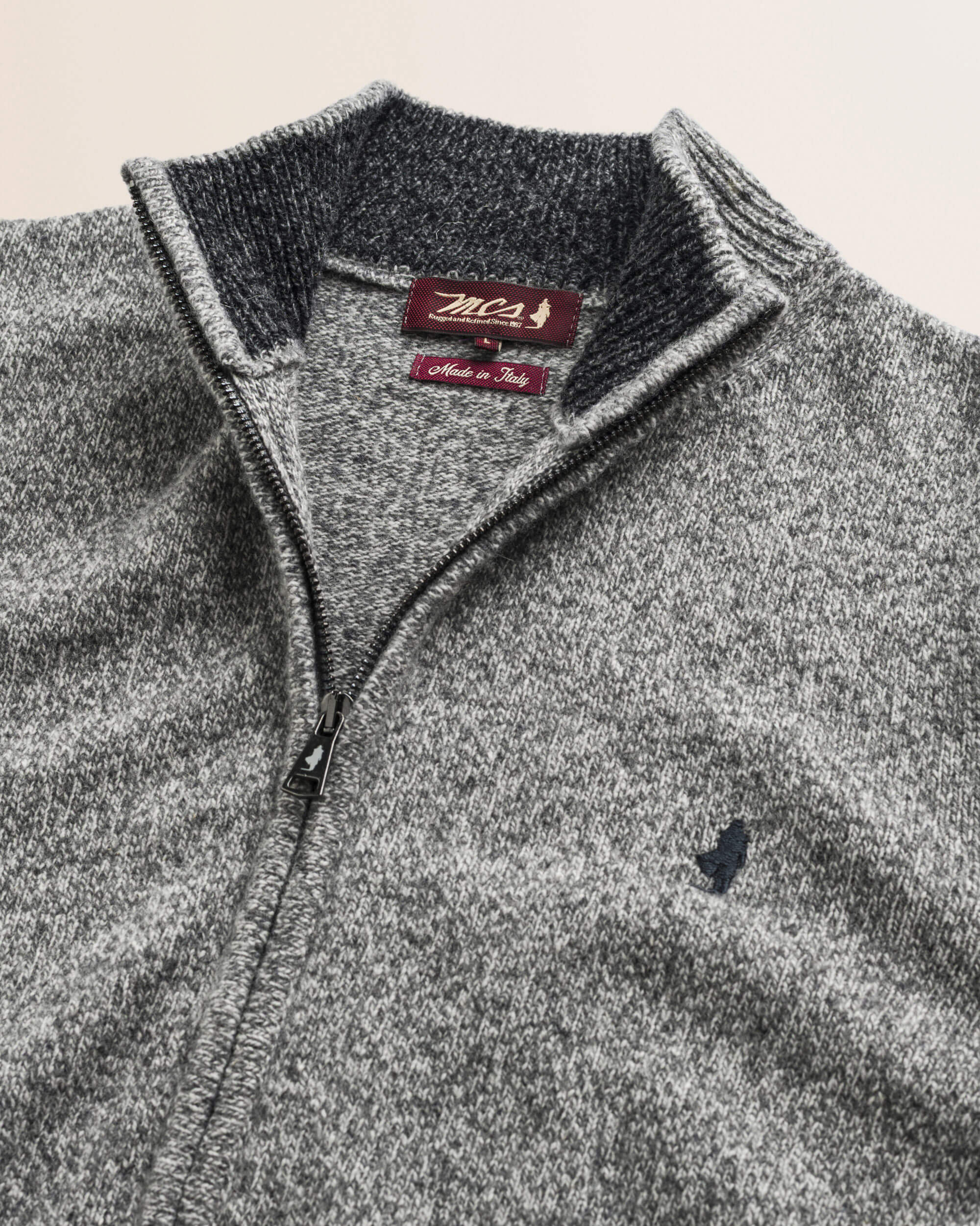 Maglione Full Zip in Lambswool Mouliné  dettaglio - Grey Melange