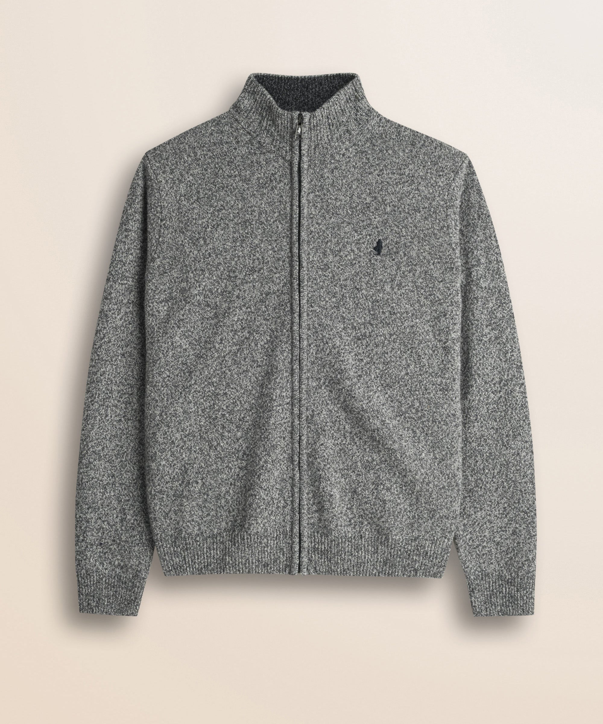 Maglione Full Zip in Lambswool Mouliné  fronte - Grey Melange