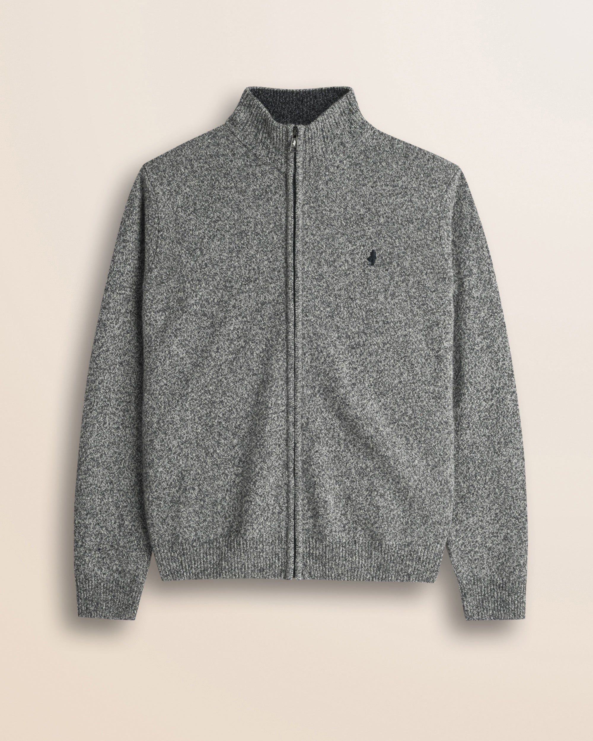 Maglione Full Zip in Lambswool Mouliné  fronte - Grey Melange