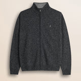 Maglione Full Zip in Lambswool Mouliné  fronte - Charcol