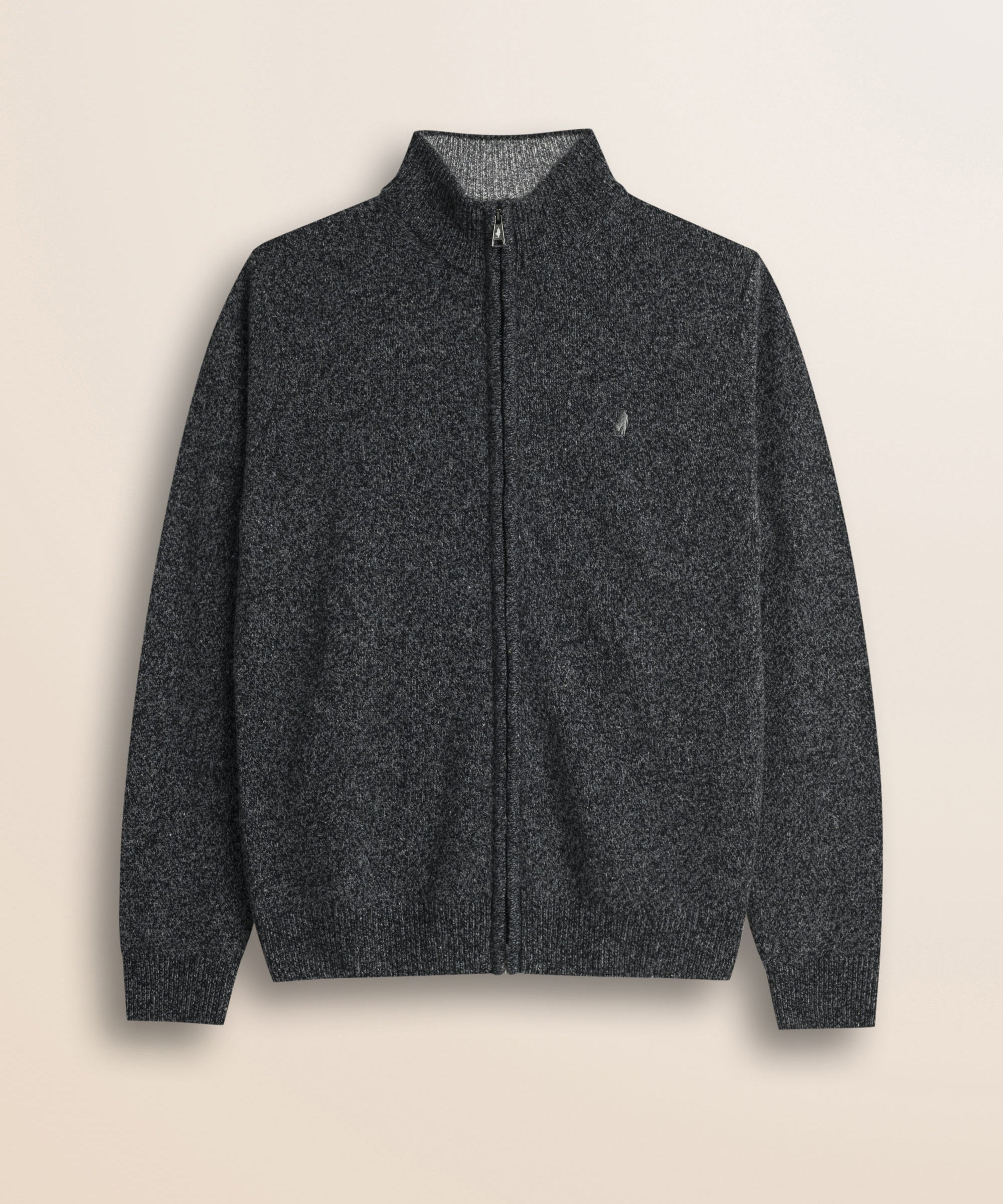 Maglione Full Zip in Lambswool Mouliné  fronte - Charcol