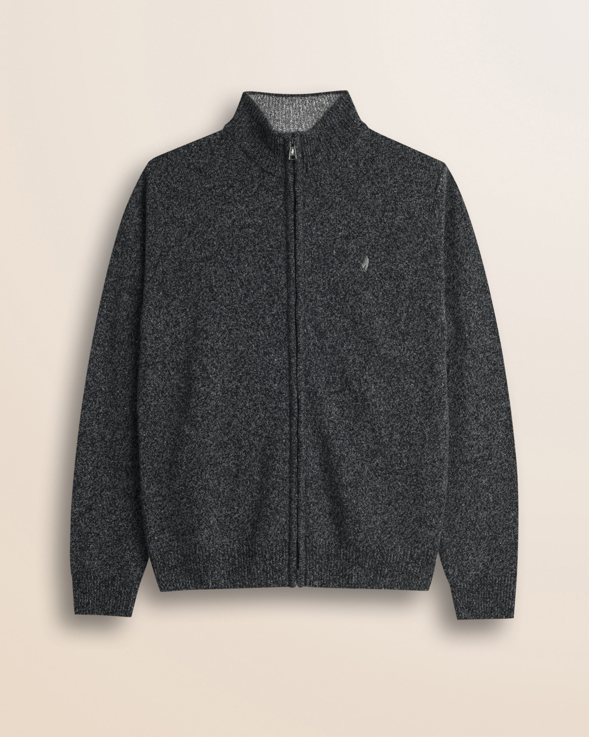 Maglione Full Zip in Lambswool Mouliné  fronte - Charcol