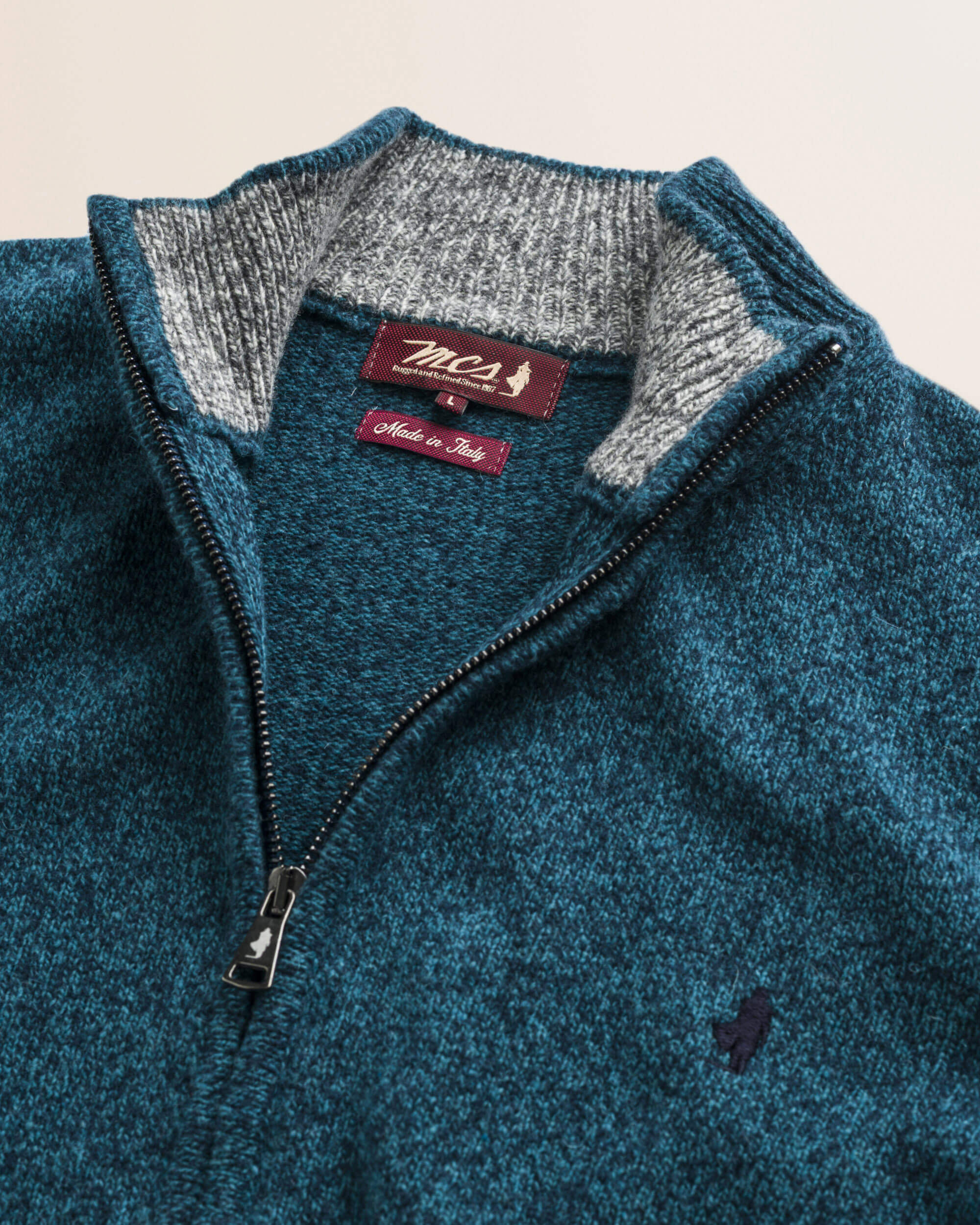 Maglione Full Zip in Lambswool Mouliné  dettaglio - Atlantic Deep