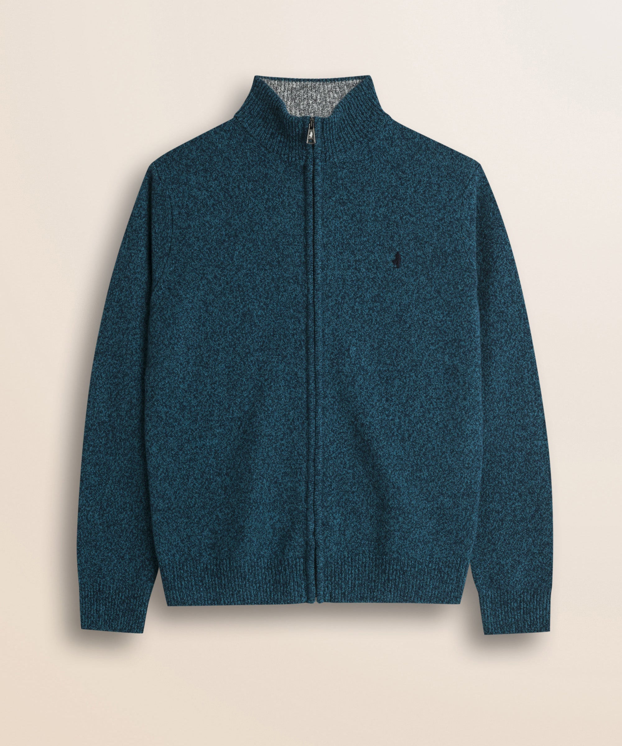Maglione Full Zip in Lambswool Mouliné  fronte - Atlantic Deep