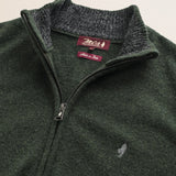 Maglione Full Zip in Lambswool Mouliné  dettaglio - Olive Night