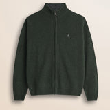 Maglione Full Zip in Lambswool Mouliné  fronte - Olive Night