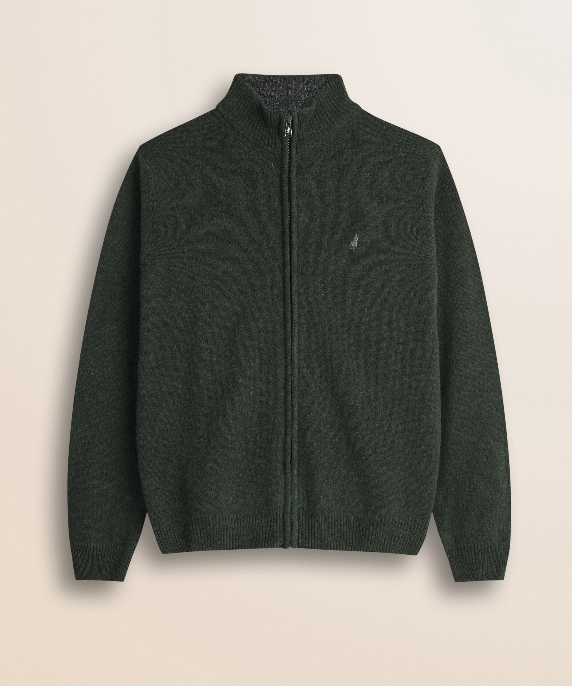 Maglione Full Zip in Lambswool Mouliné  fronte - Olive Night