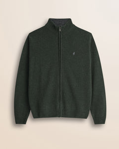 Maglione Full Zip in Lambswool Mouliné  fronte - Olive Night