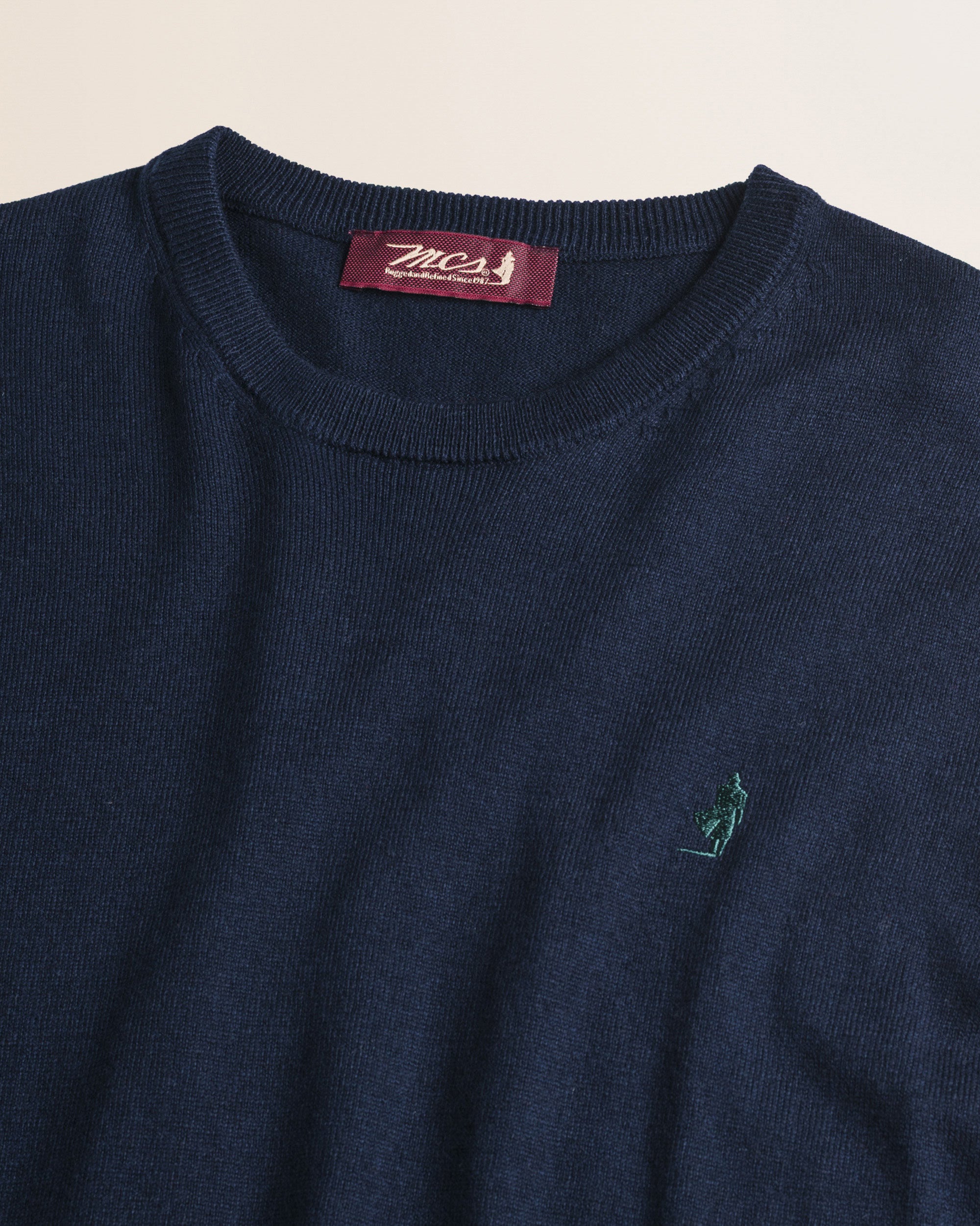 Maglia Girocollo in Cotone e Lana  dettaglio - Navy Blue