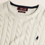 Maglione Girocollo a Trecce in Lambswool  dettaglio - Gardenia