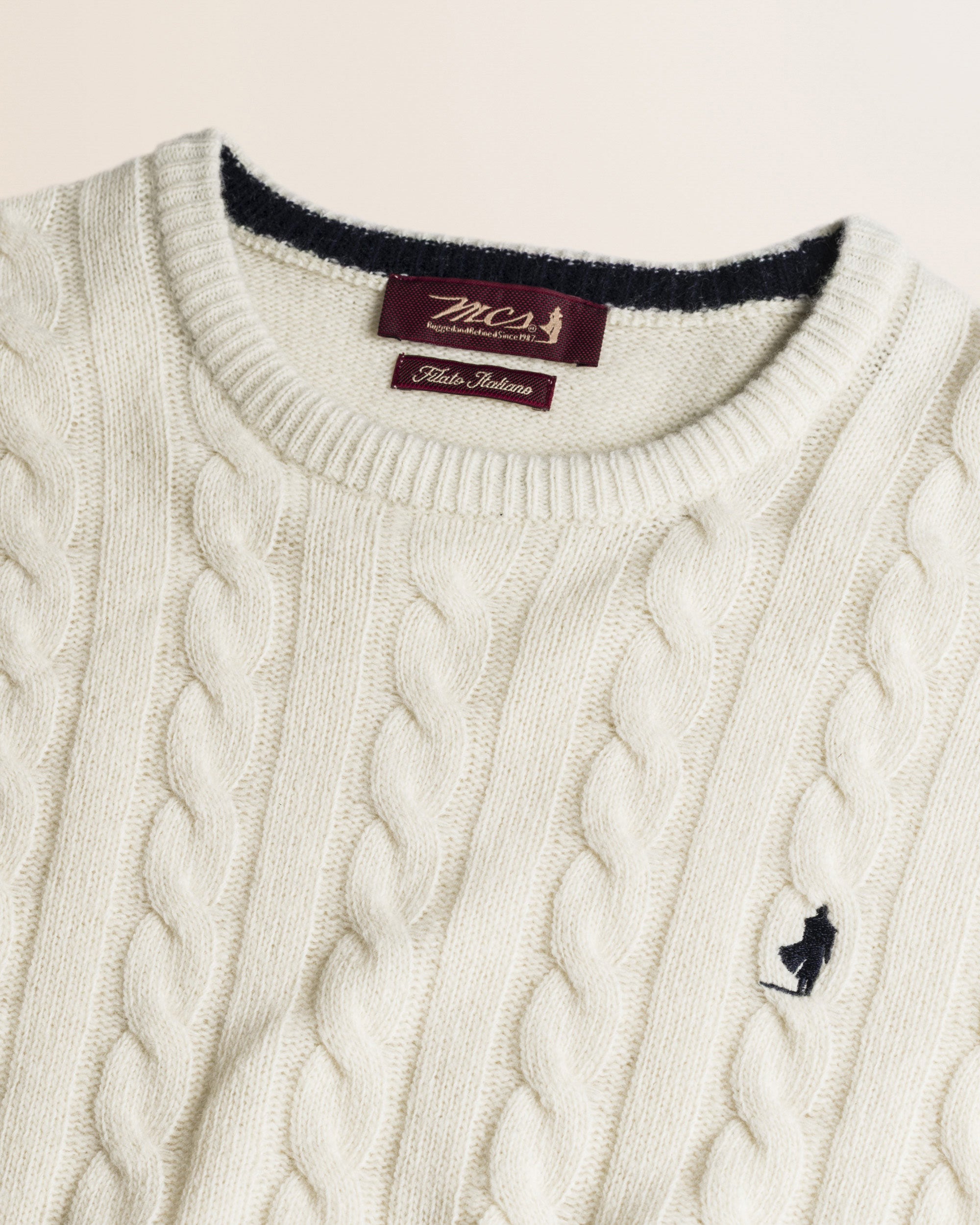 Maglione Girocollo a Trecce in Lambswool  dettaglio - Gardenia