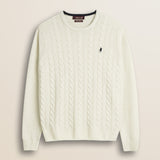 Maglione Girocollo a Trecce in Lambswool  fronte - Gardenia