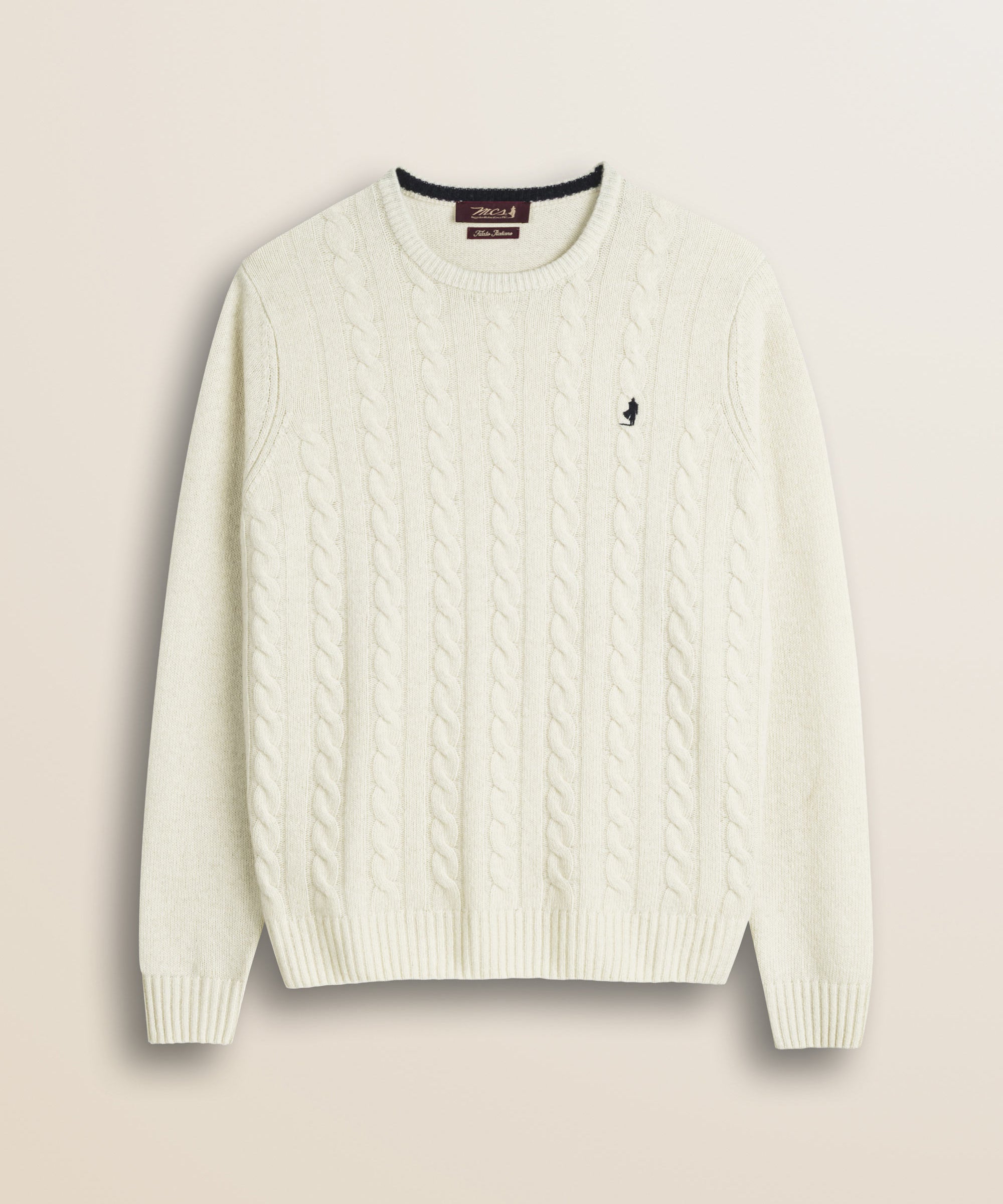 Maglione Girocollo a Trecce in Lambswool  fronte - Gardenia