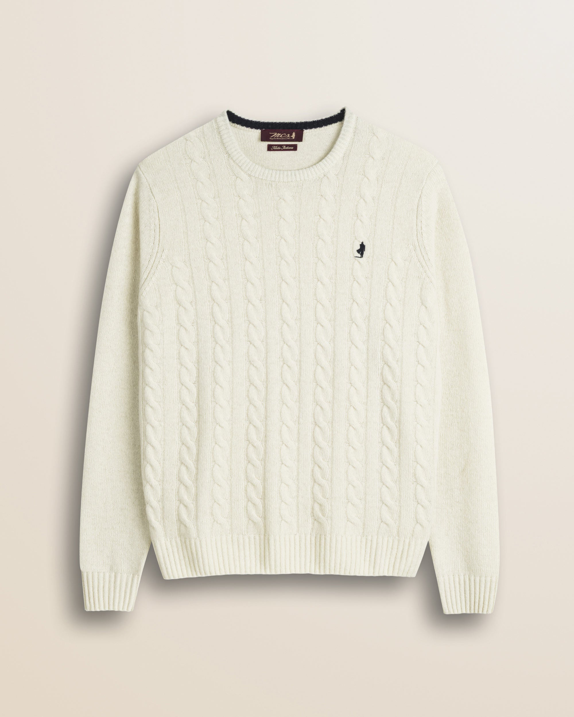 Maglione Girocollo a Trecce in Lambswool  fronte - Gardenia