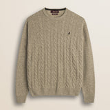 Maglione Girocollo a Trecce in Lambswool  fronte - Sand