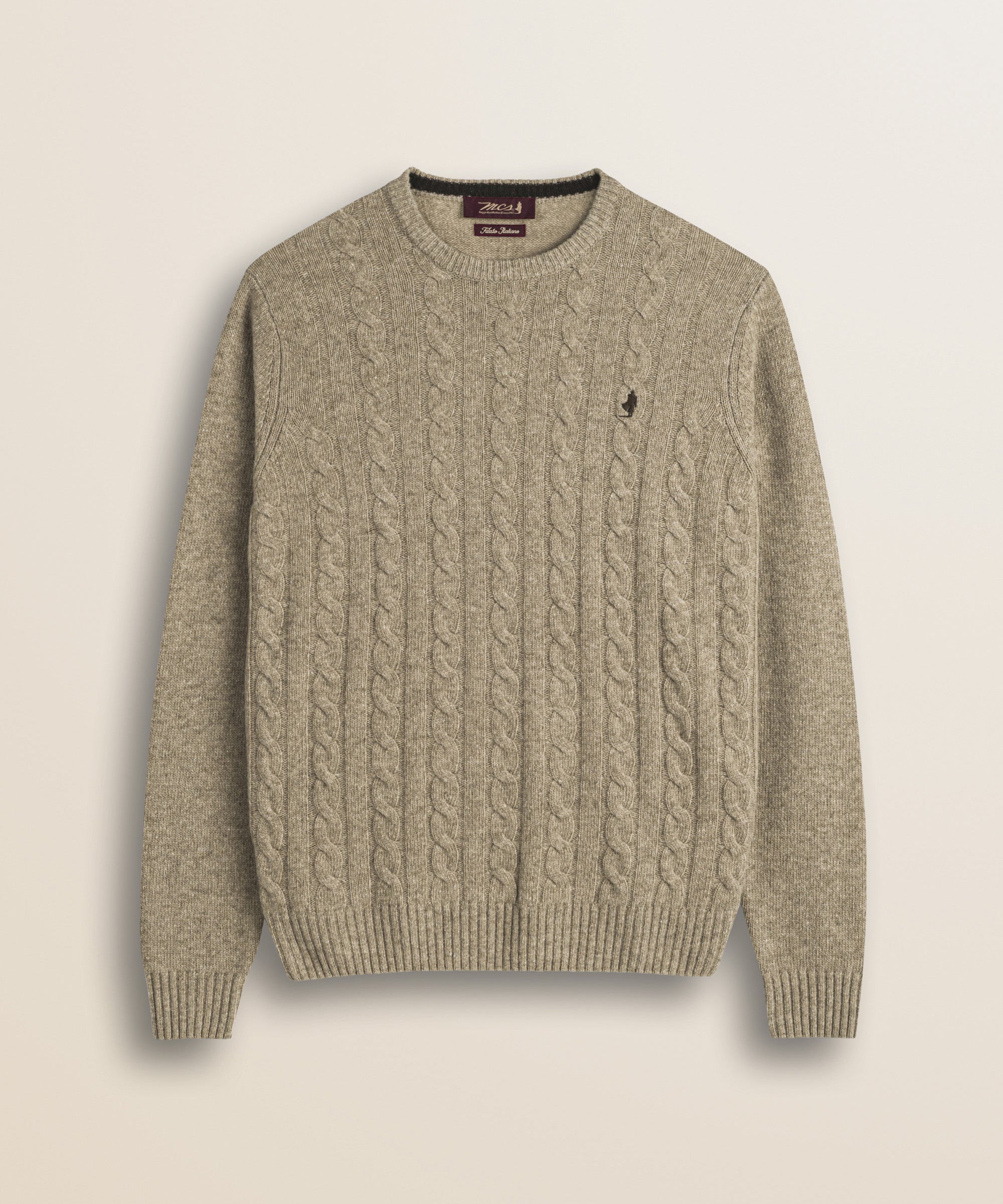Maglione Girocollo a Trecce in Lambswool  fronte - Sand
