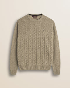 Maglione Girocollo a Trecce in Lambswool  fronte - Sand