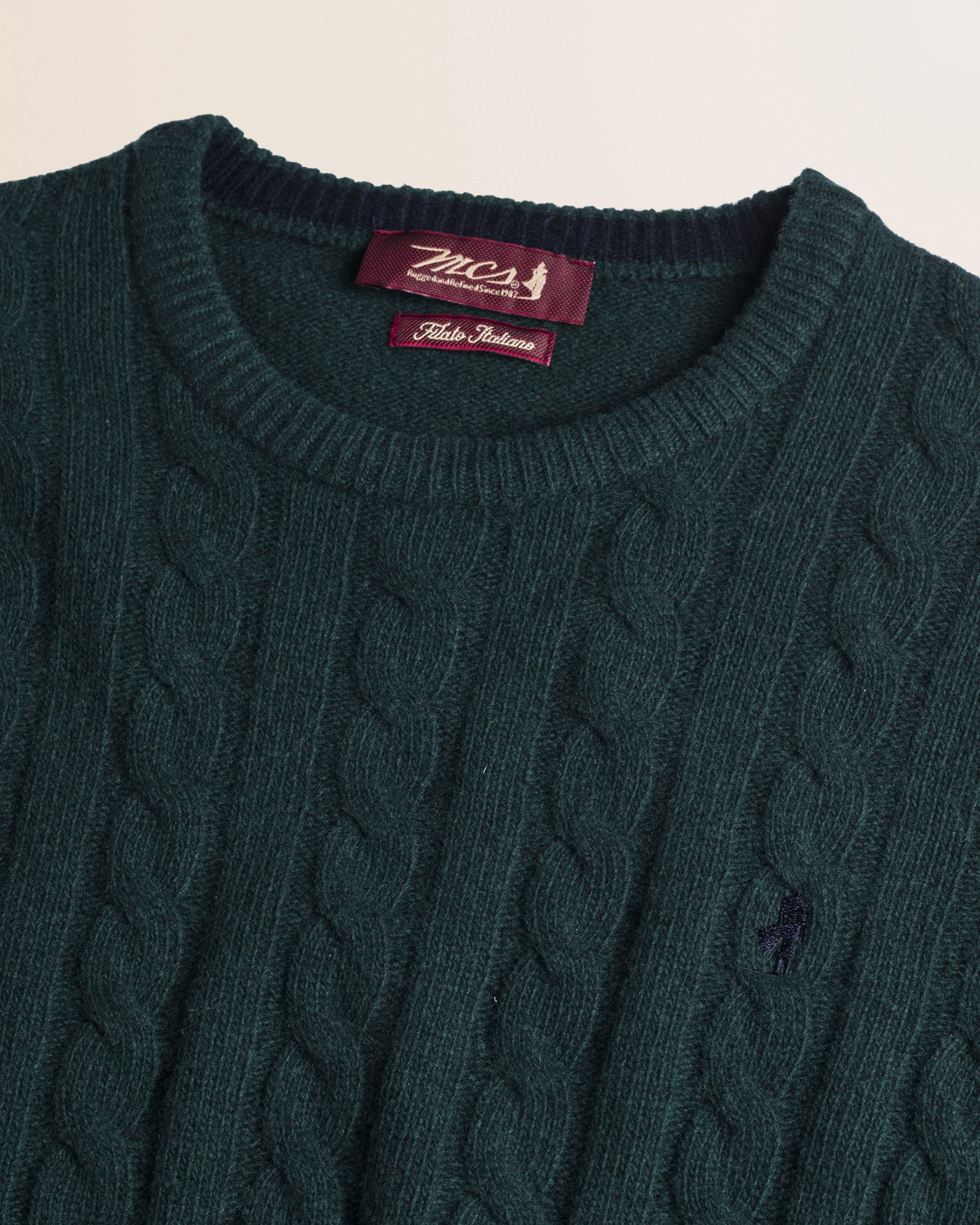 Maglione Girocollo a Trecce in Lambswool  dettaglio - Ponderosa Pine