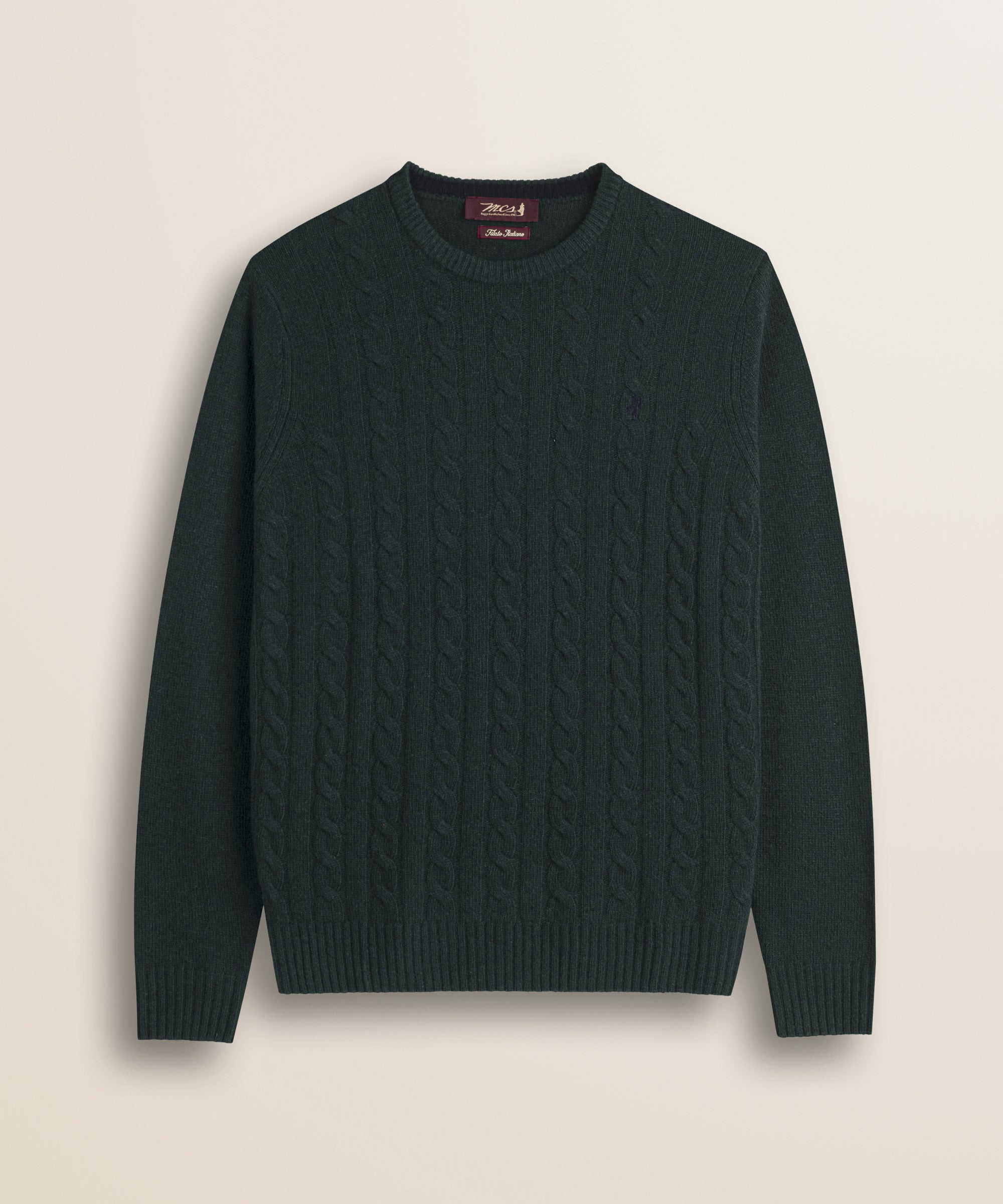 Maglione Girocollo a Trecce in Lambswool  fronte - Ponderosa Pine
