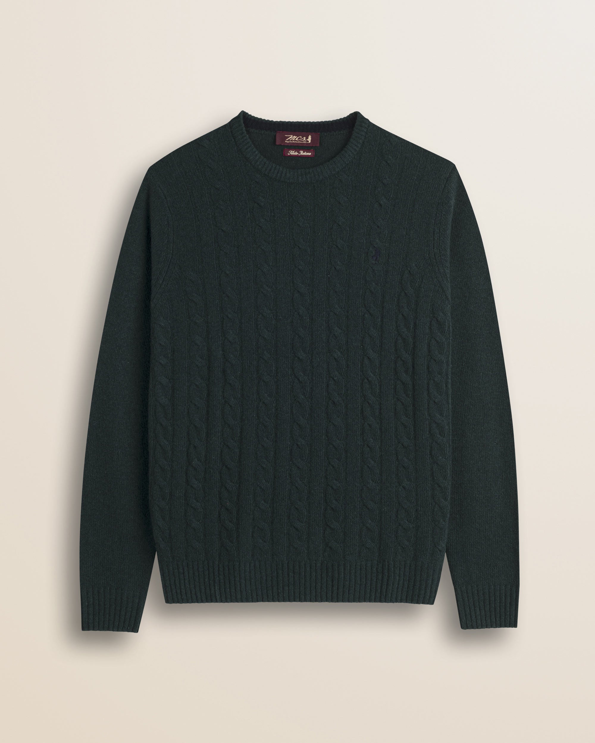 Maglione Girocollo a Trecce in Lambswool  fronte - Ponderosa Pine