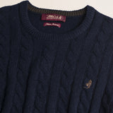 Maglione Girocollo a Trecce in Lambswool  dettaglio - Navy Blue