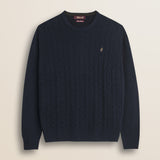 Maglione Girocollo a Trecce in Lambswool  fronte - Navy Blue